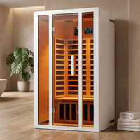 2 Person Extendable FAR Infrared Sauna for Home, Hemlock Wood Low EMF 6 Carbon Heaters Indoor Saunas with LED Lights, Bluetooth Speaker, Digital Control Panel, and Seating Bench — Studio Shot