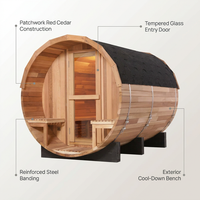 6-Person Patchworkred Cedar Traditional Steam Barrel Sauna — Feature Infographic
