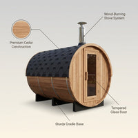 Outdoor Barrel Traditional Steam Cedar Wood Sauna with Wood Burning Stove — Lifestyle