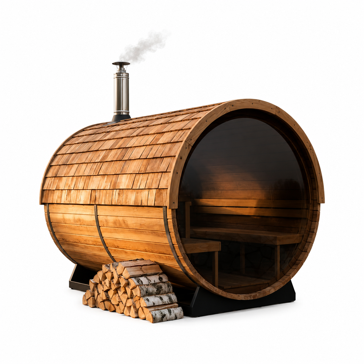 Outdoor Barrel Traditional Steam Cedar Wood Sauna with Wood Burning Stove