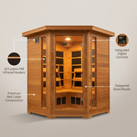 4-Person Cedar Corner Infrared Sauna with 10 Carbon Heaters — Feature Infographic