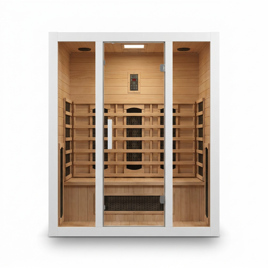 2 Person Extendable FAR Infrared Sauna for Home, Hemlock Wood Low EMF 6 Carbon Heaters Indoor Saunas with LED Lights, Bluetooth Speaker, Digital Control Panel, and Seating Bench — Studio Shot
