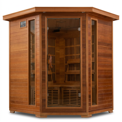 4-Person Cedar Corner Infrared Sauna with 10 Carbon Heaters