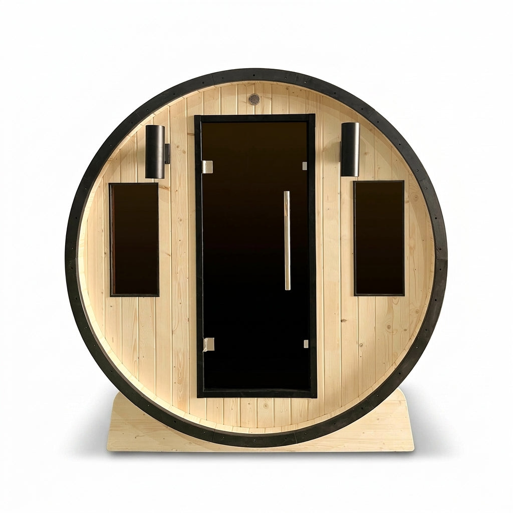 Outdoor 3-4 Person Pine Wood Dry Wet Barrel Sauna with Heater and Roof — Studio Shot