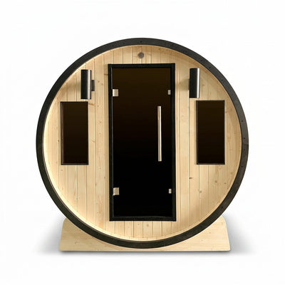 Outdoor 3-4 Person Pine Wood Dry Wet Barrel Sauna with Heater and Roof