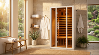 2 Person Extendable FAR Infrared Sauna for Home, Hemlock Wood Low EMF 6 Carbon Heaters Indoor Saunas with LED Lights, Bluetooth Speaker, Digital Control Panel, and Seating Bench — Lifestyle