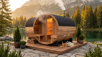 6-Person Patchworkred Cedar Traditional Steam Barrel Sauna — Lifestyle