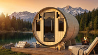 Outdoor 3-4 Person Pine Wood Dry Wet Barrel Sauna with Heater and Roof — Lifestyle